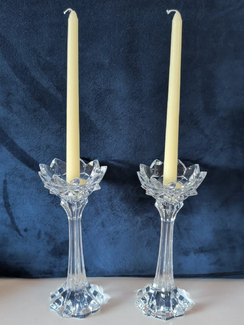 2 Mikasa Royal Crown, Lead Crystal Candlesticks. Fluted Stem & a Flower-Shape.